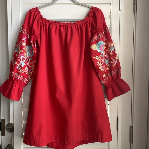 Free people women's red embroidered pullover peasant baby doll tunic top GUC - Picture 6 of 7